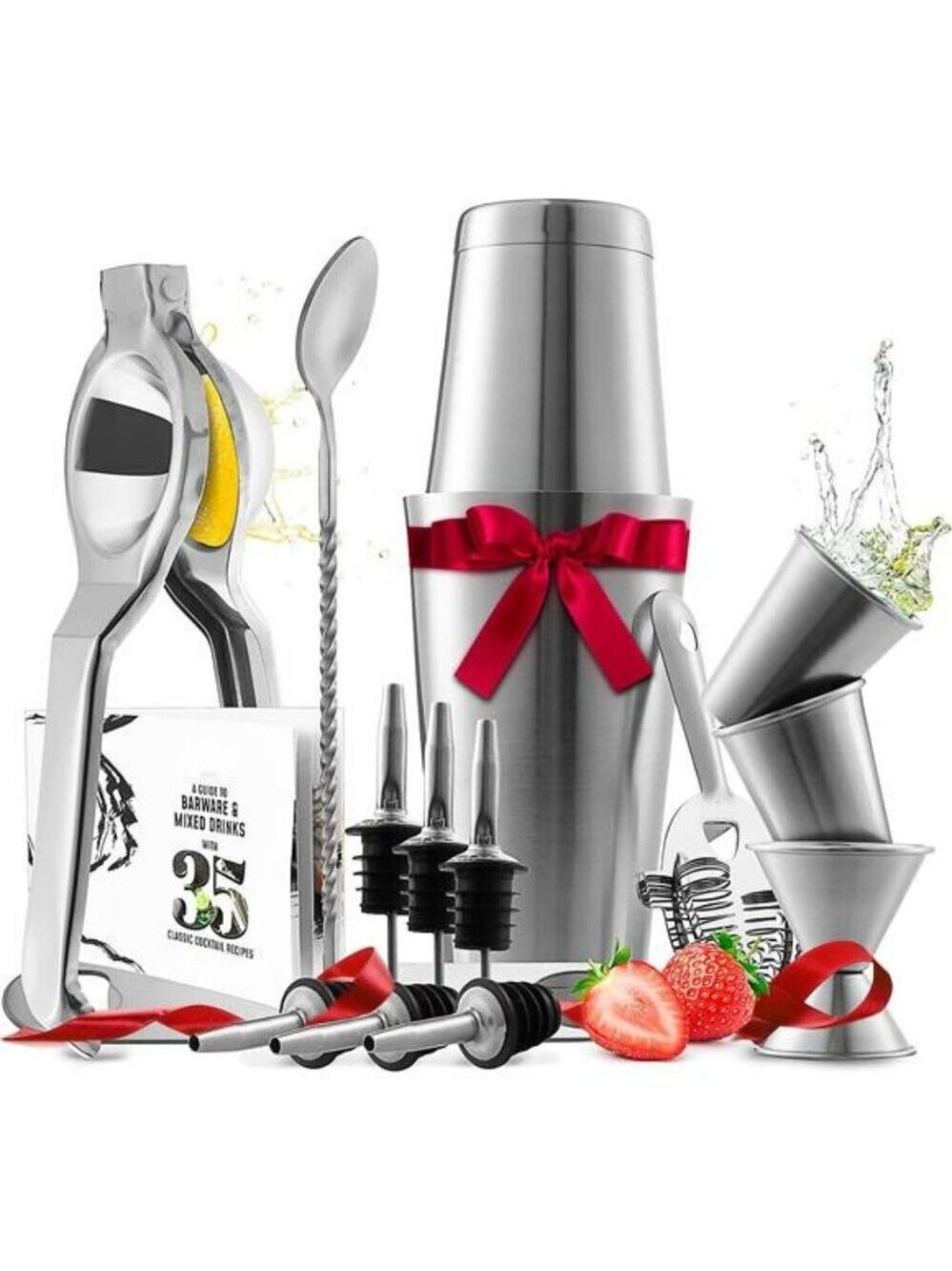 16 Piece Cocktail Shaker Bartender Kit Bar Tools Set with Jigger Pourers